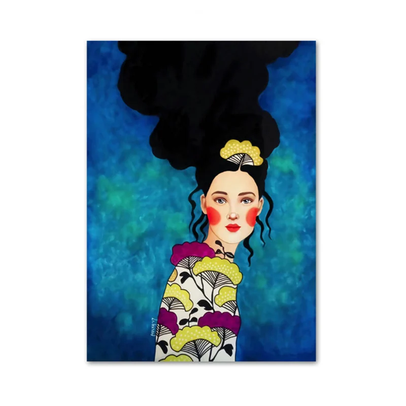 Pintura de figura de moda de color claro, ilustración, lienzo texturizado Glam para salón Azul Clearhalo