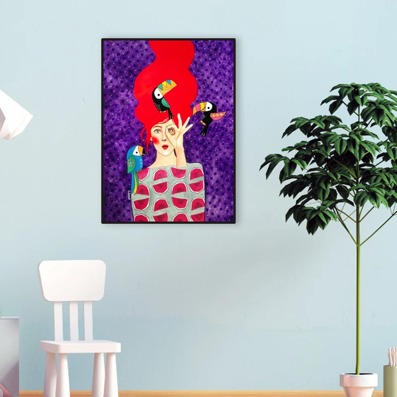 Pintura de figura de moda de color claro, ilustración, lienzo texturizado Glam para salón Azul Clearhalo
