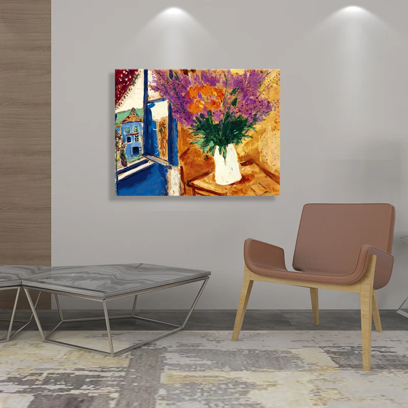 Pintura de flores de estilo campestre francés, impresión de pared con textura naranja para dormitorio de niñas Naranja Cle...