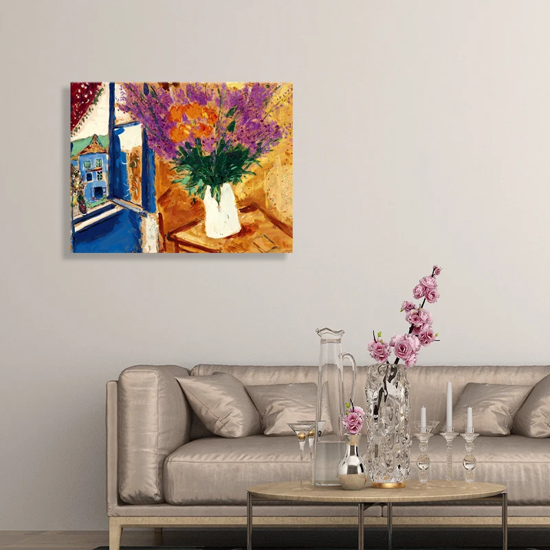 Pintura de flores de estilo campestre francés, impresión de pared con textura naranja para dormitorio de niñas Naranja Cle...
