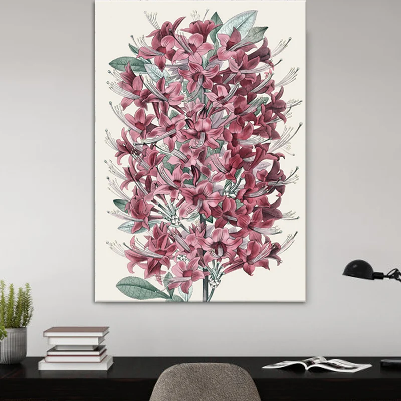Pintura de flores de naturaleza muerta, impresión en lienzo, arte de pared texturizado moderno para habitación de niñas Bl...