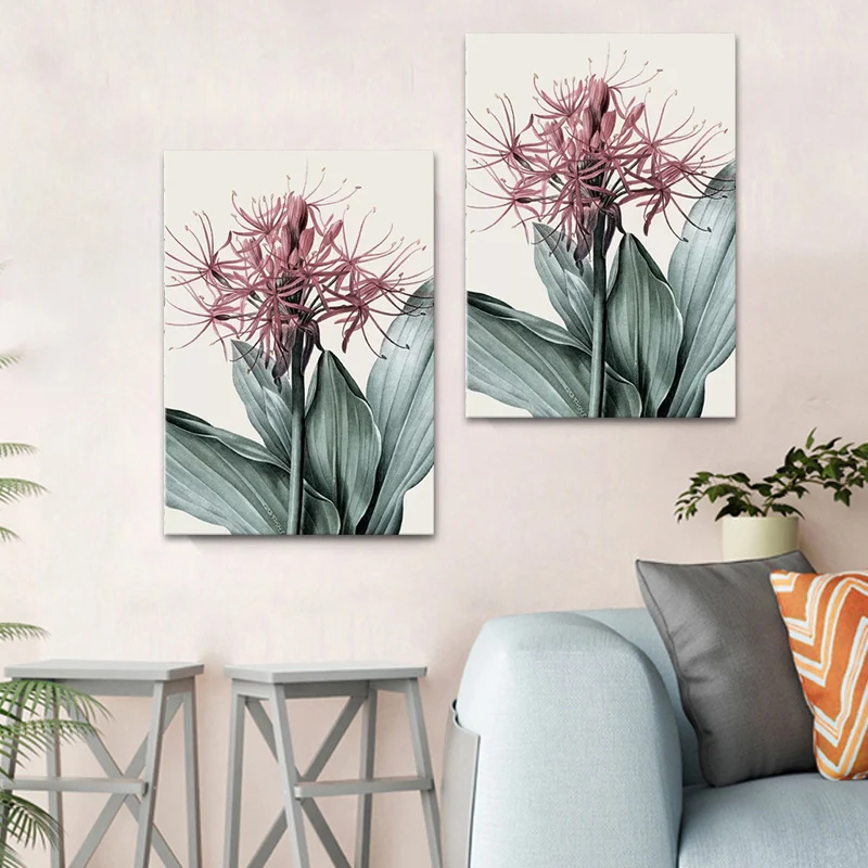 Pintura de flores de naturaleza muerta, impresión en lienzo, arte de pared texturizado moderno para habitación de niñas Bl...