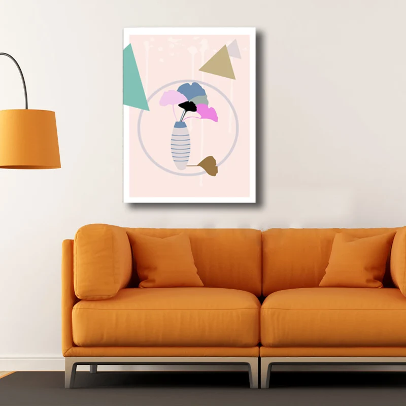 Pintura de hojas y jarrón, lienzo de estilo nórdico, decoración artística de pared en rosa para baño Rosa Clearhalo