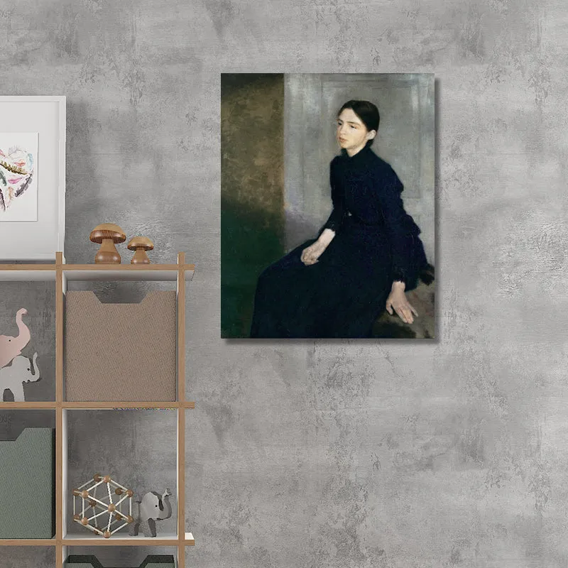 Pintura impresa en lienzo tradicional, arte de pared con Wilhelm retrato de mujer vestida de negro Negro Clearhalo