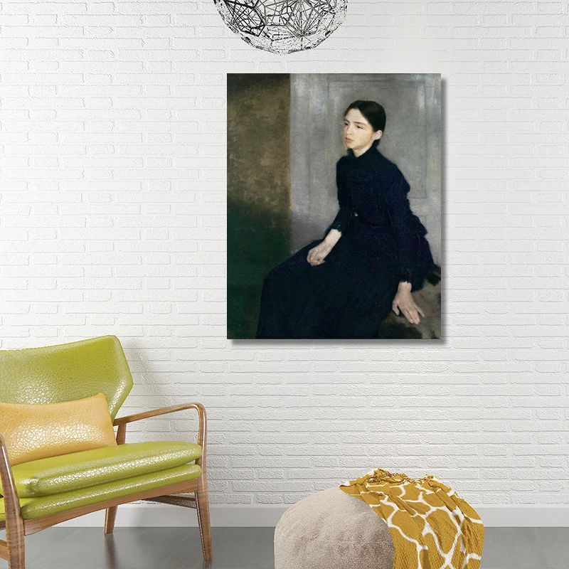 Pintura impresa en lienzo tradicional, arte de pared con Wilhelm retrato de mujer vestida de negro Negro Clearhalo