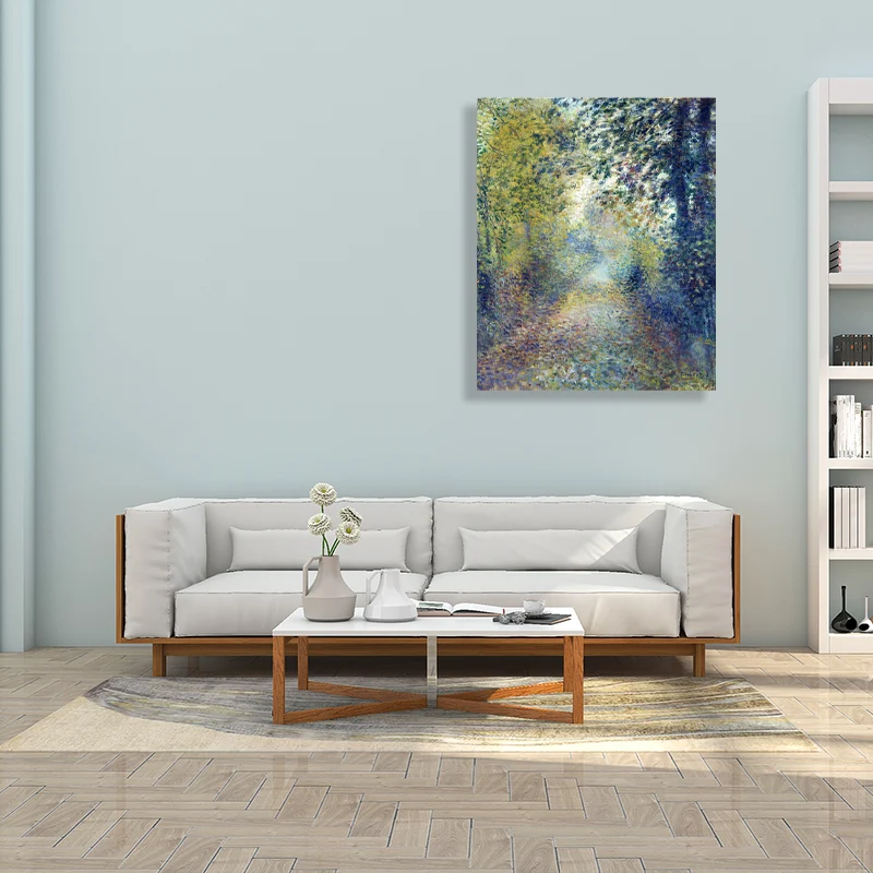 Pintura al óleo Camino del bosque del lienzo del país francés en verde, varios tamaños disponibles Verde Clearhalo