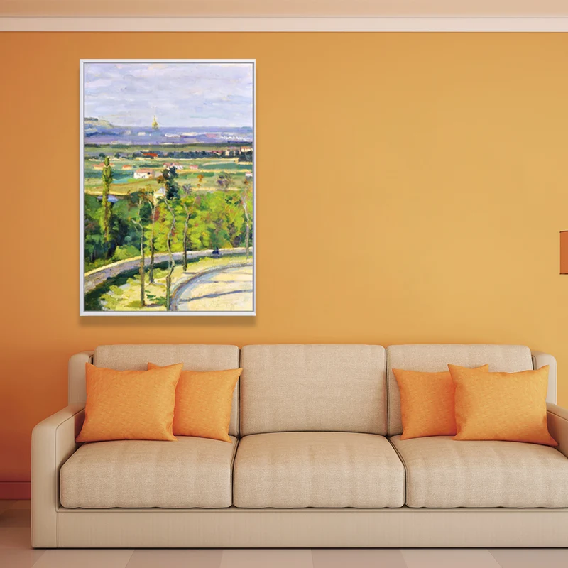 Pintura al óleo Country Road Canvas Wall Art para el interior de la casa, verde-púrpura, texturizado Verde Clearhalo