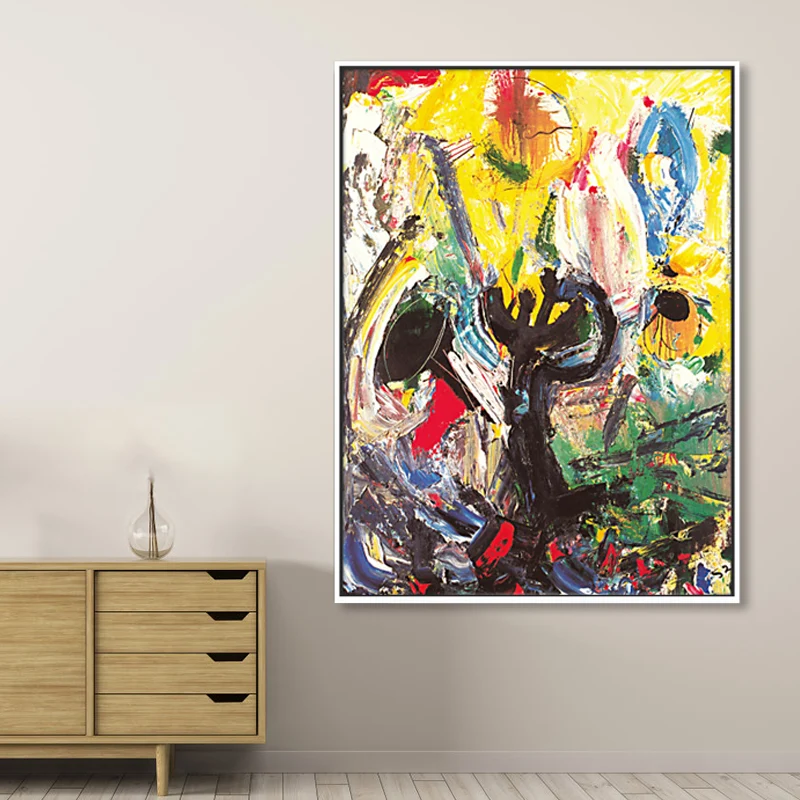 Pintura al óleo, decoración de pared, arte pop, patrón abstracto, impresión en lienzo en color suave para galerí Negro Cle...