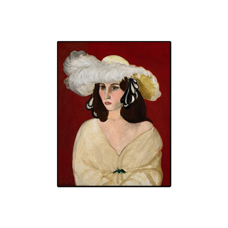 Pintura al óleo Lienzo Impresionismo Arte de la pared Impresión Hatted Maid en rojo, varios tamaños Rojo Clearhalo