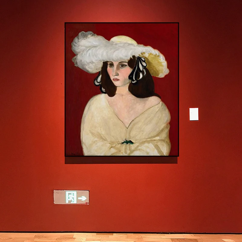 Pintura al óleo Lienzo Impresionismo Arte de la pared Impresión Hatted Maid en rojo, varios tamaños Rojo Clearhalo