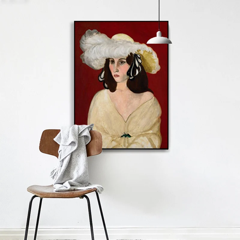 Pintura al óleo Lienzo Impresionismo Arte de la pared Impresión Hatted Maid en rojo, varios tamaños Rojo Clearhalo
