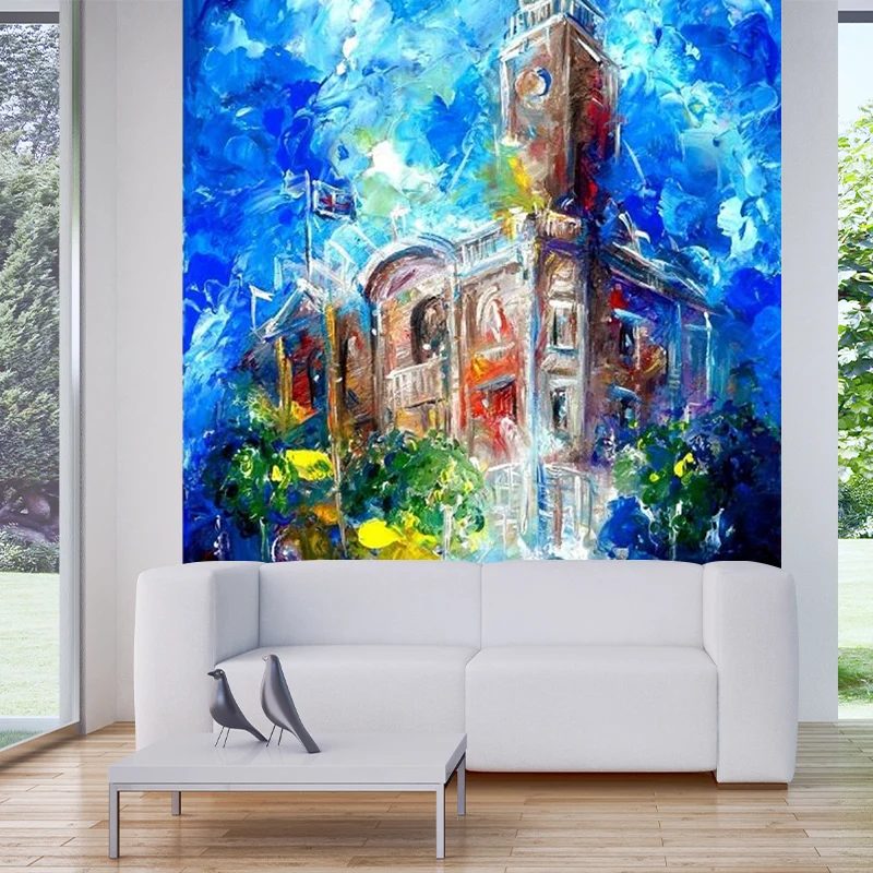 Pintura al óleo Manor Murals azul y marrón revestimiento de paredes clásico para sala de estar Azul Clearhalo