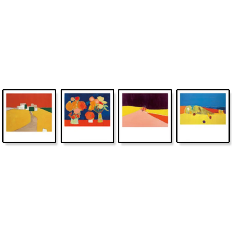 Pintura de paisaje en colores pastel de arte de pared de lienzo moderno, varios tamaños disponibles (juego de 4) Amarillo...