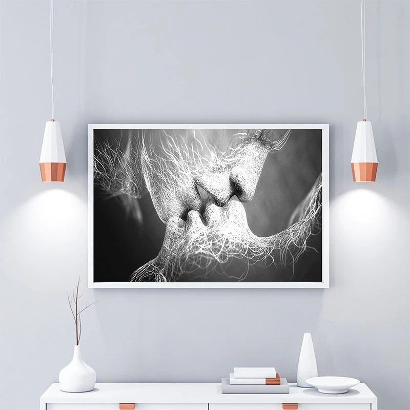 Pintura romántica del modelo de la figura del beso para la impresión del arte de la pared del personaje de la sala de esta...
