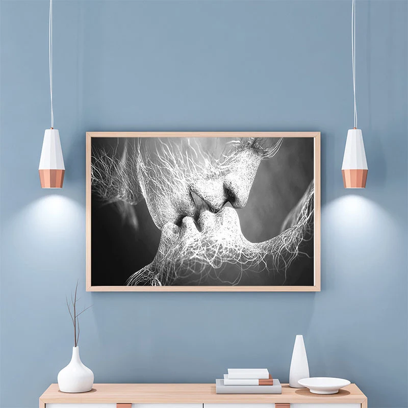 Pintura romántica del modelo de la figura del beso para la impresión del arte de la pared del personaje de la sala de esta...