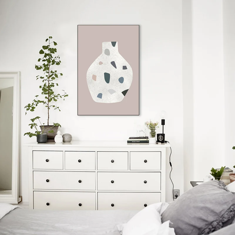Pintura en tarro con manchas rosas, decoración artística de pared texturizada de estilo escandinavo para habitación de niñ...