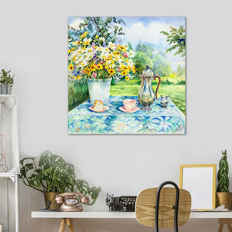 Pintura texturizada del color claro de la lona de las flores y de las tazas del impresionismo para el comedor Amarillo Cle...