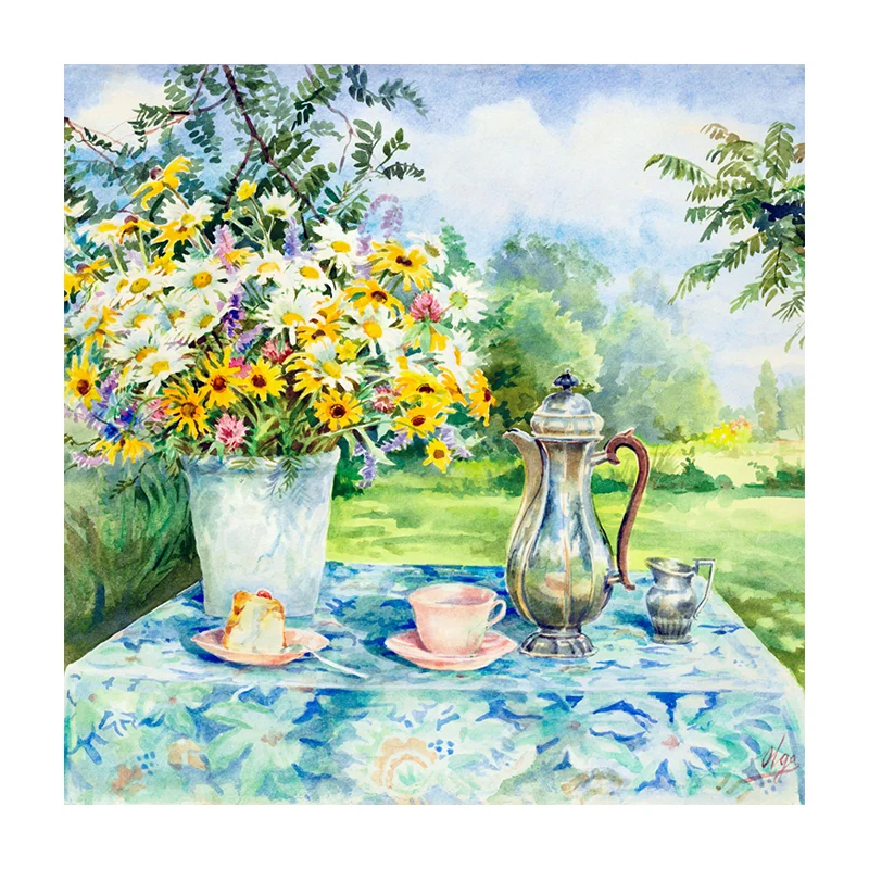 Pintura texturizada del color claro de la lona de las flores y de las tazas del impresionismo para el comedor Amarillo Cle...