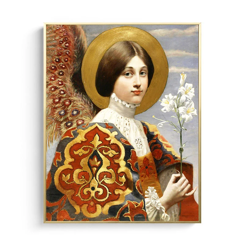 Pintura texturizada en lienzo, estilo retro, decoración de arte de pared de doncella y flor, varios tamaños Marron Clearhalo