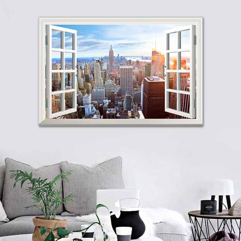 Pintura texturizada de la lona del estilo contemporáneo de la decoración de la pared del paisaje de la ciudad, varios tama...