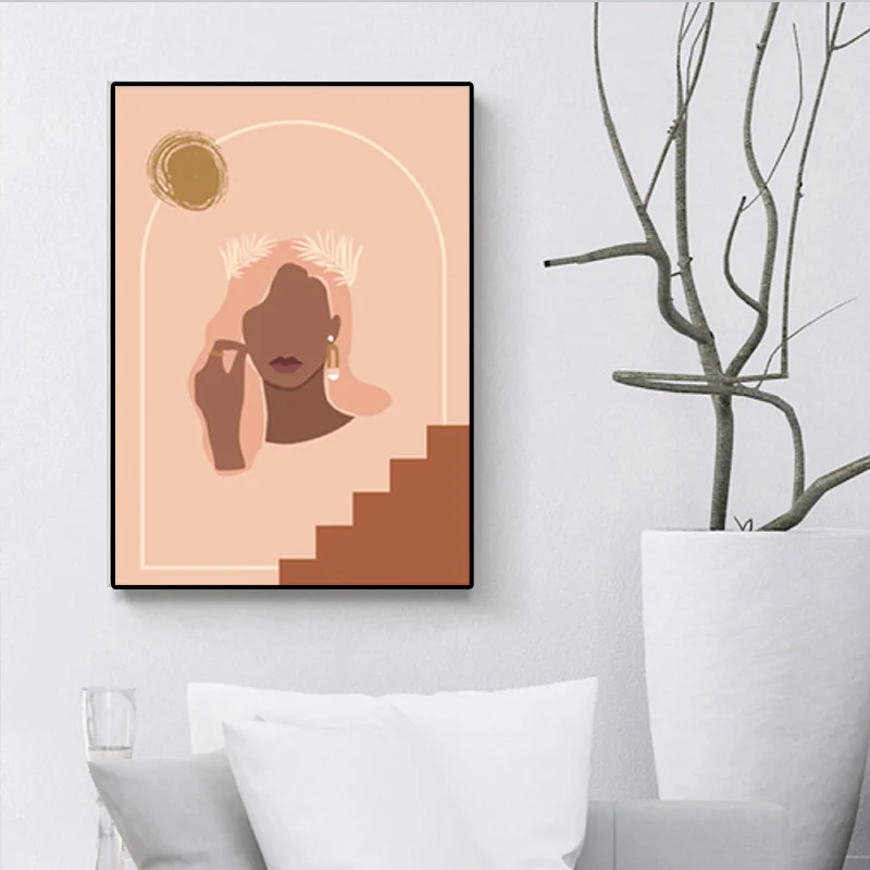 Pintura texturizada nórdica de la decoración del arte de la pared de la mujer de la moda para la sala de estar, varios tam...