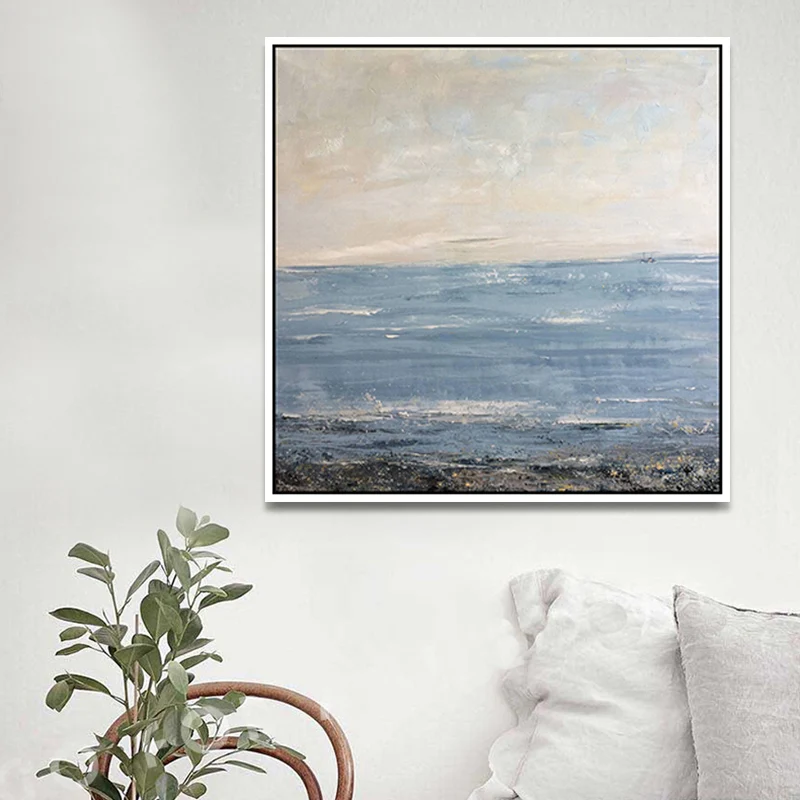Pinturas impresas en lienzo con vista al mar, decoración de pared texturizada impresionista para cocina, color azul Azul C...