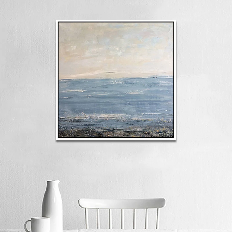Pinturas impresas en lienzo con vista al mar, decoración de pared texturizada impresionista para cocina, color azul Azul C...