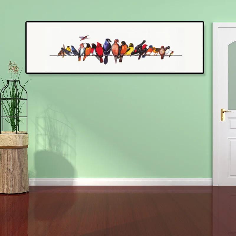 Pájaros cantores que pintan la decoración del arte de la pared de la lona del estilo de los niños en color claro para el c...