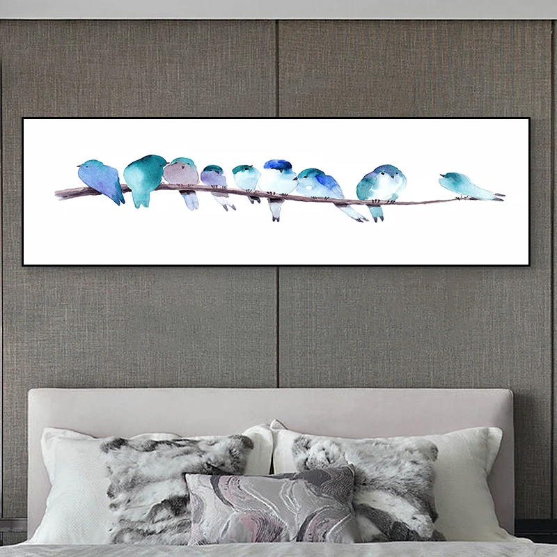 Pájaros cantores que pintan la decoración del arte de la pared de la lona del estilo de los niños en color claro para el c...