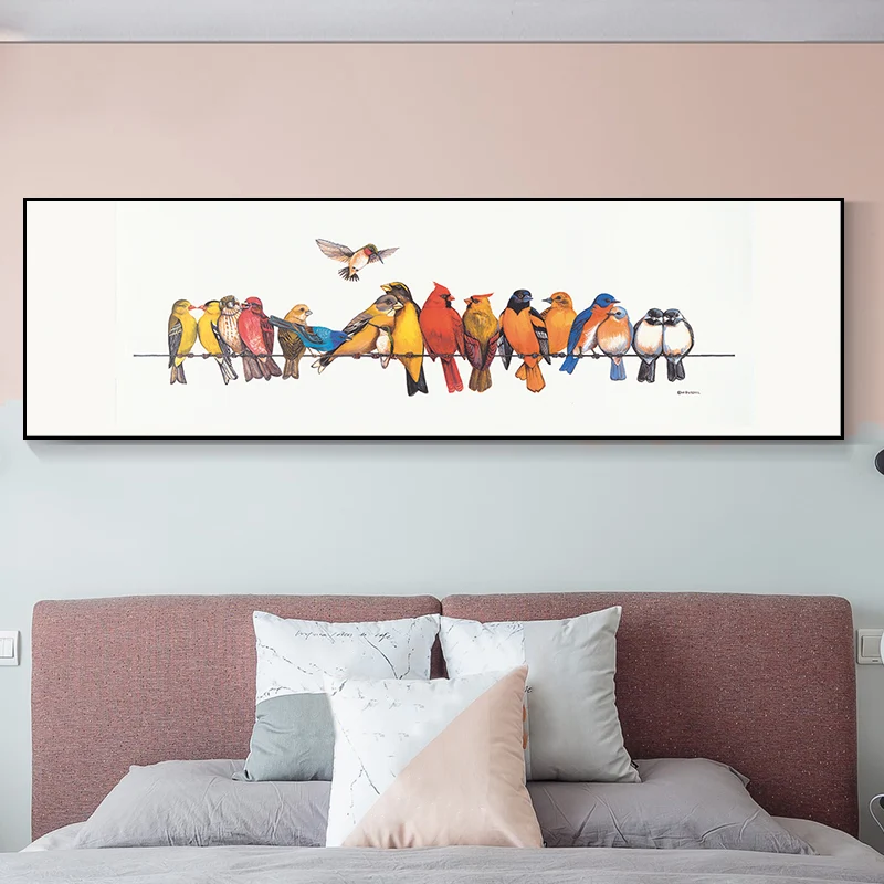 Pájaros cantores que pintan la decoración del arte de la pared de la lona del estilo de los niños en color claro para el c...