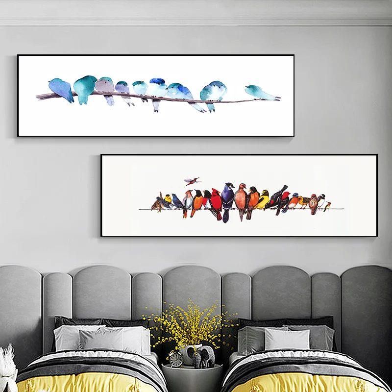 Pájaros cantores que pintan la decoración del arte de la pared de la lona del estilo de los niños en color claro para el c...