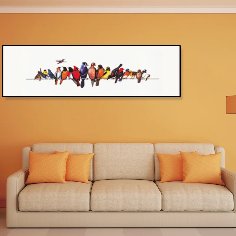 Pájaros cantores que pintan la decoración del arte de la pared de la lona del estilo de los niños en color claro para el c...