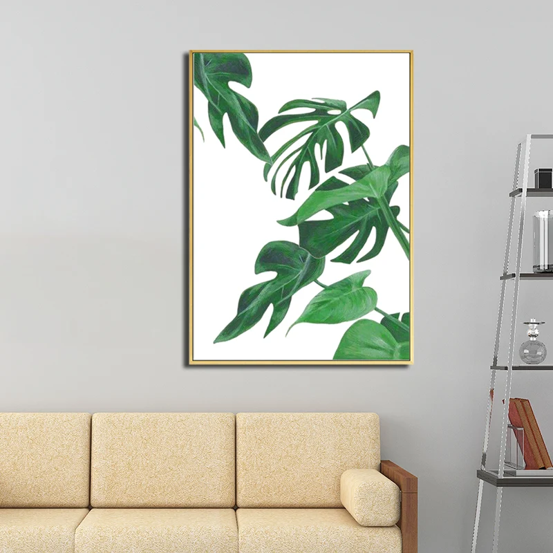 La planta tropical verde del arte de la pared imprime la lona para la sala de estar, superficie texturizada Verde Clearhalo