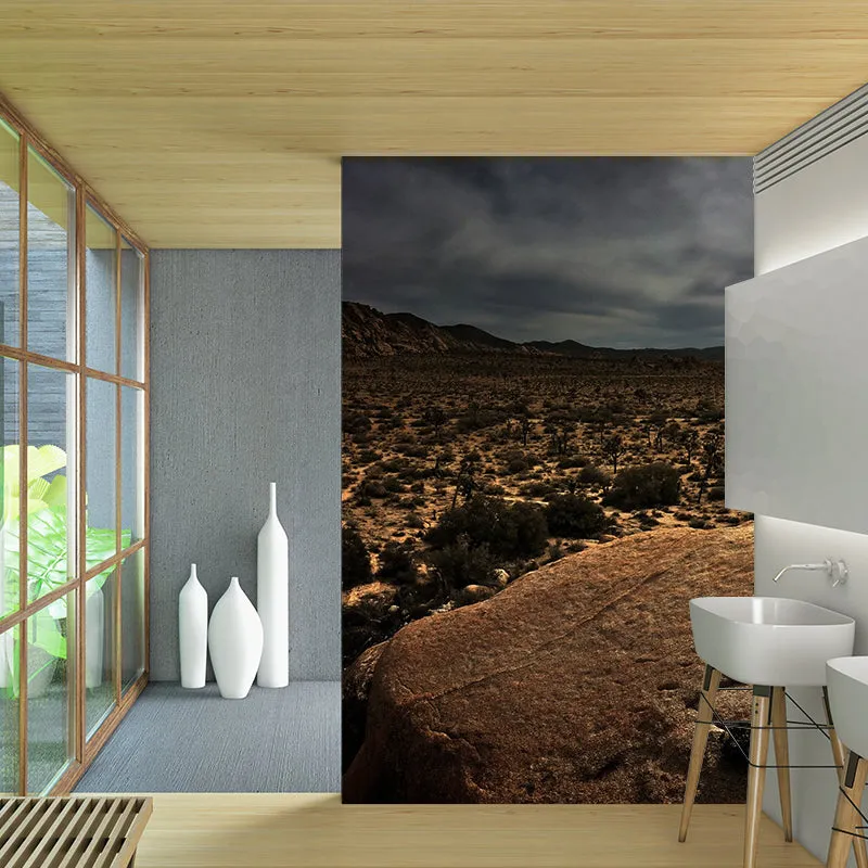 Plantas del desierto con mural de piedra Revestimiento de pared de estilo moderno marrón para pared decorativa, tamaño opc...