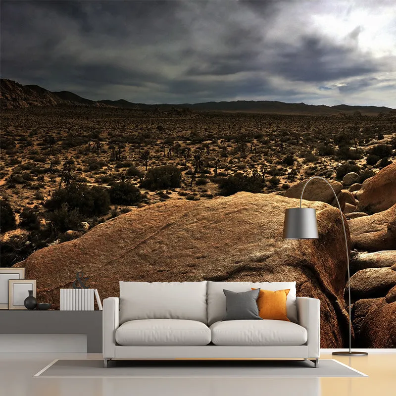 Plantas del desierto con mural de piedra Revestimiento de pared de estilo moderno marrón para pared decorativa, tamaño opc...