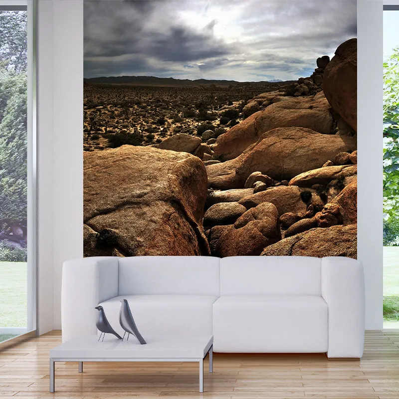 Plantas del desierto con mural de piedra Revestimiento de pared de estilo moderno marrón para pared decorativa, tamaño opc...