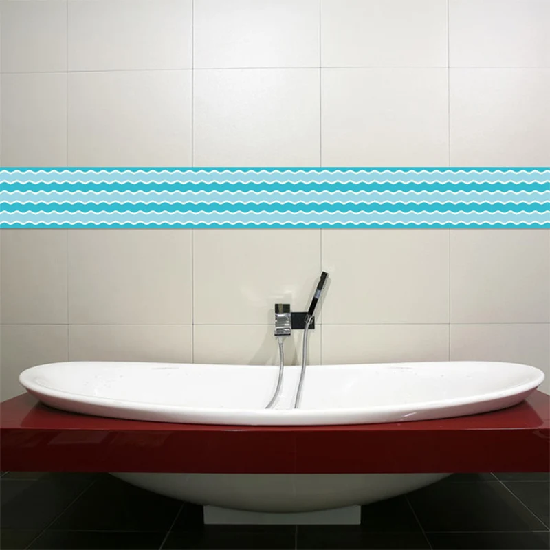 Revestimiento de pared azul desprendible del PVC de la frontera del papel pintado del modelo de onda simple para el dormit...