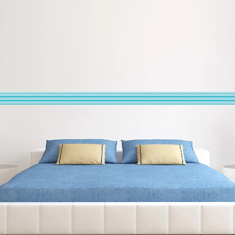 Revestimiento de pared azul desprendible del PVC de la frontera del papel pintado del modelo de onda simple para el dormit...