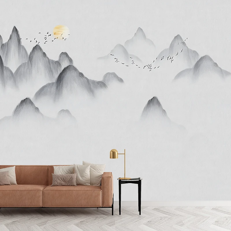 Revestimiento de pared de montañ en gris y dorado, mural de pared vintage para decoración de pared decorativa Peltre Clear...