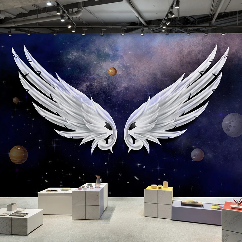 Revestimiento de pared de plumas y alas en morado y blanco, arte de pared original para decoración de bares Morado Clearhalo