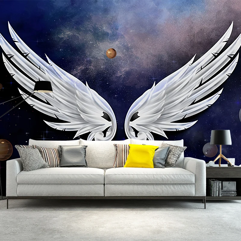 Revestimiento de pared de plumas y alas en morado y blanco, arte de pared original para decoración de bares Morado Clearhalo