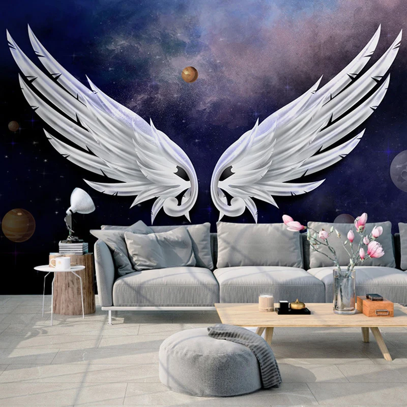 Revestimiento de pared de plumas y alas en morado y blanco, arte de pared original para decoración de bares Morado Clearhalo