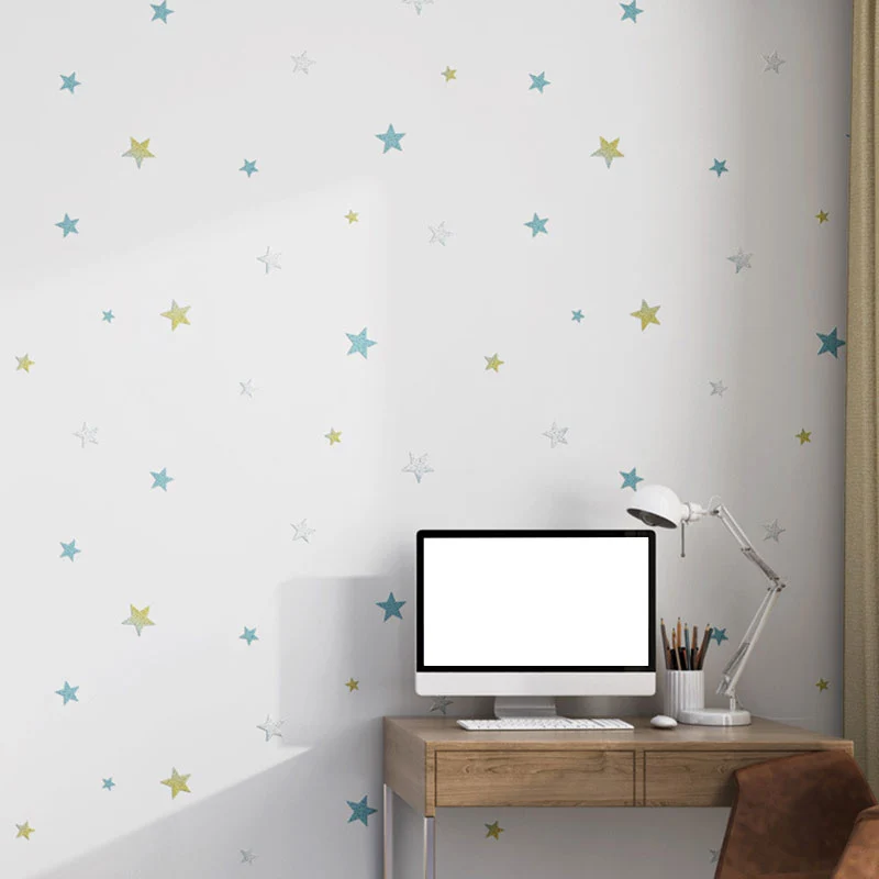 Revestimiento de pared simple con forma de estrella de dibujos animados en papel pintado de material no tejido de color na...