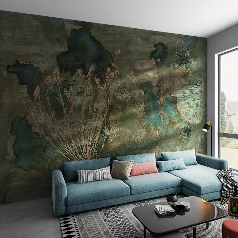 Revestimiento de pared tropical verde negruzco de arbusto y bosque de mural grande no tejido, tamaño personalizado disponi...