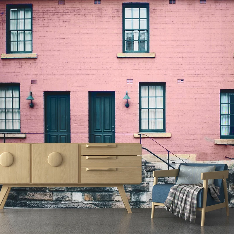 Revestimiento de paredes de edificios europeos en rosa y gris, papel pintado mural clásico para dormitorio Rosa Clearhalo