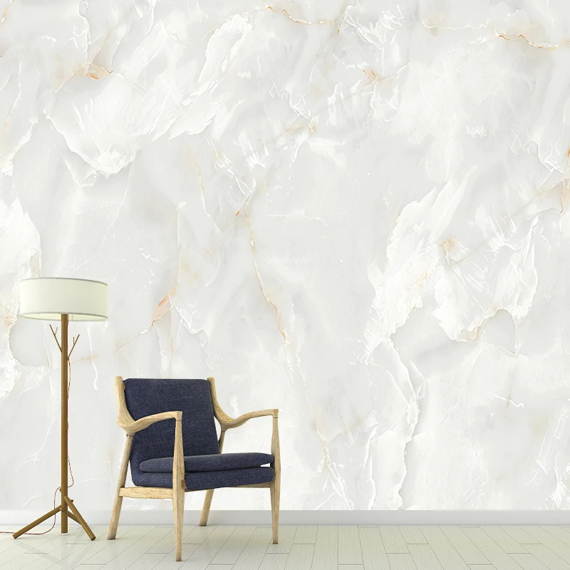 Revestimiento de paredes de mármol contemporáneo en papel tapiz mural para dormitorio en amarillo y blanco, impreso medida...