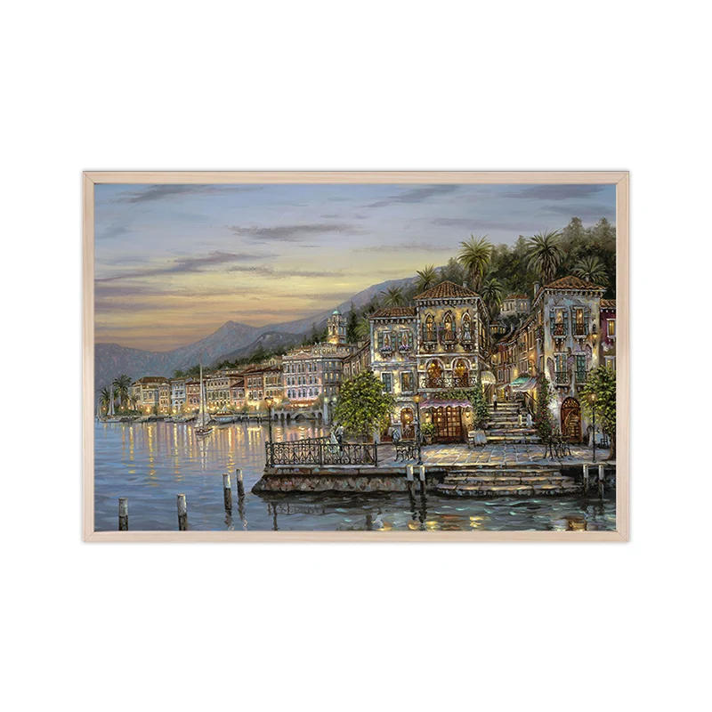 Riverside City Scene Art Print Impresionismo Lienzo Decoración de pared, opciones de múltiples tamaños Marron Clearhalo