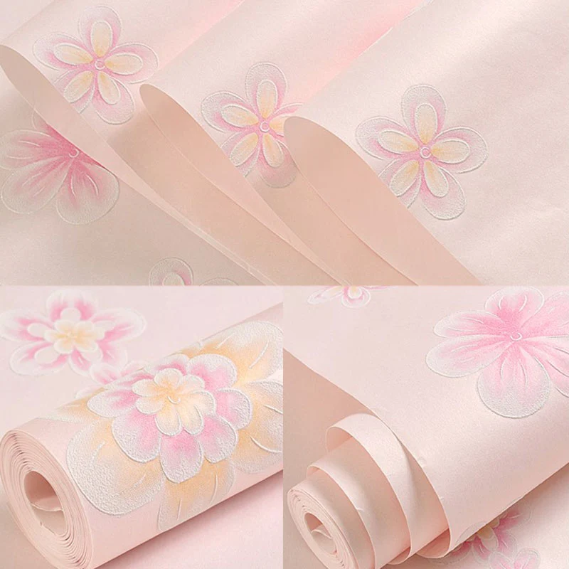Rollo de papel pintado floral para decoración de pared de tela no tejida de dormitorio infantil en Color Pastel, resistent...