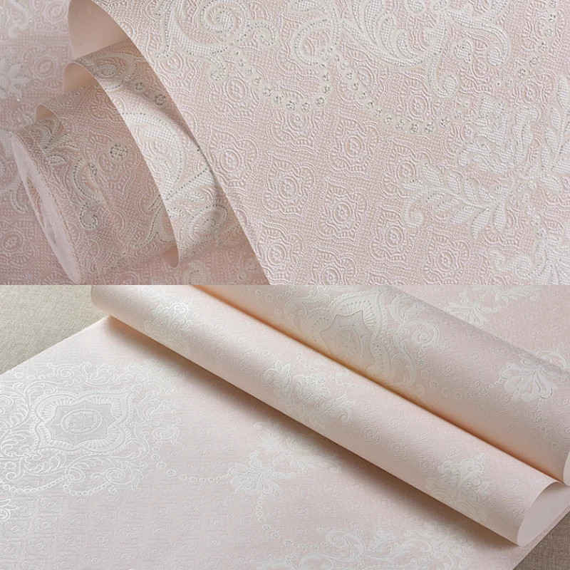 Rollo de papel pintado Glam Medallion con revestimiento de paredes resistente al agua de color claro para dormitorio Beis...