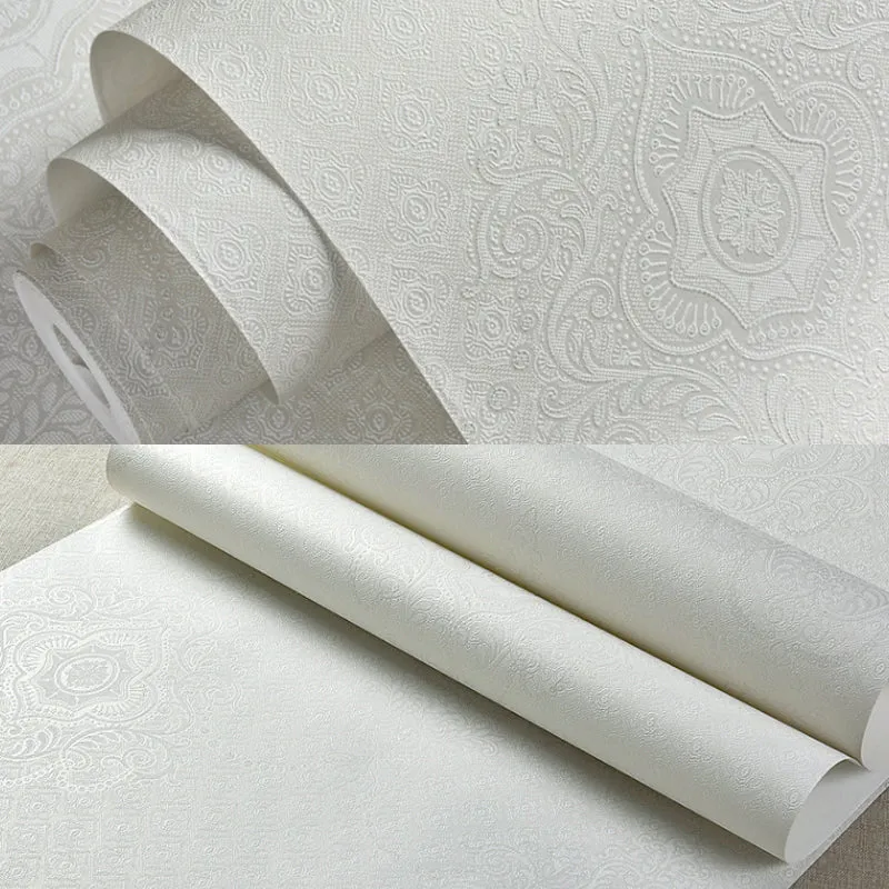 Rollo de papel pintado Glam Medallion con revestimiento de paredes resistente al agua de color claro para dormitorio Beis...